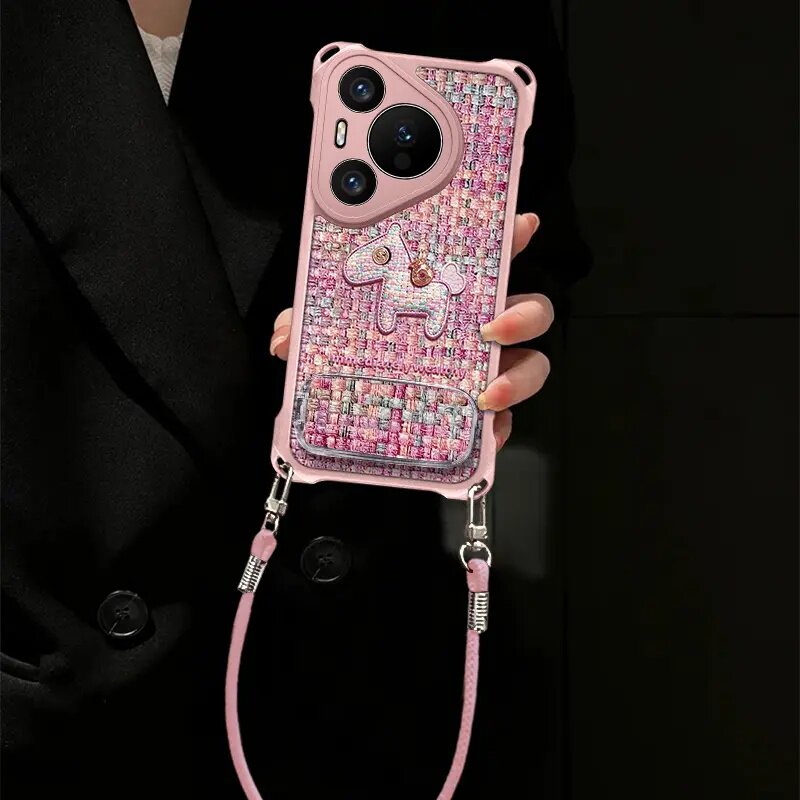 编织小马适用华为pura80pro手机壳新款超级好看四角挂绳皮纹pura80保护套可爱全包小清新pura80pro+外壳女款