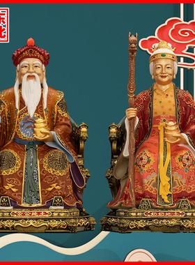 土地爷奶彩绘纯铜家用供奉摆件