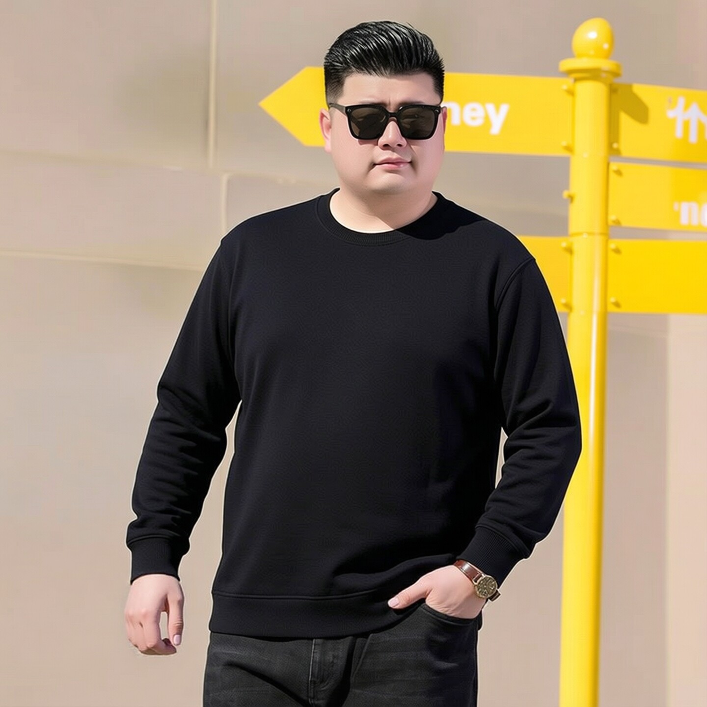 加大码男士秋冬加绒加厚圆领卫衣
