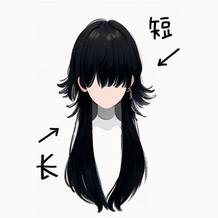 假发全头套狼尾武士头齐刘海黑色长直发日常佩戴男女通用整顶假发