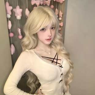 假发全头套女Lolita齐刘海长卷发白金色大波浪氛围感整顶仿真发丝