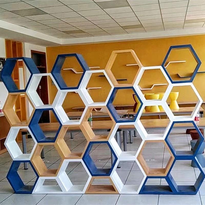 烤漆六边形蜂窝格子隔断展架定制玻璃橱窗展示台学校创意组合书柜