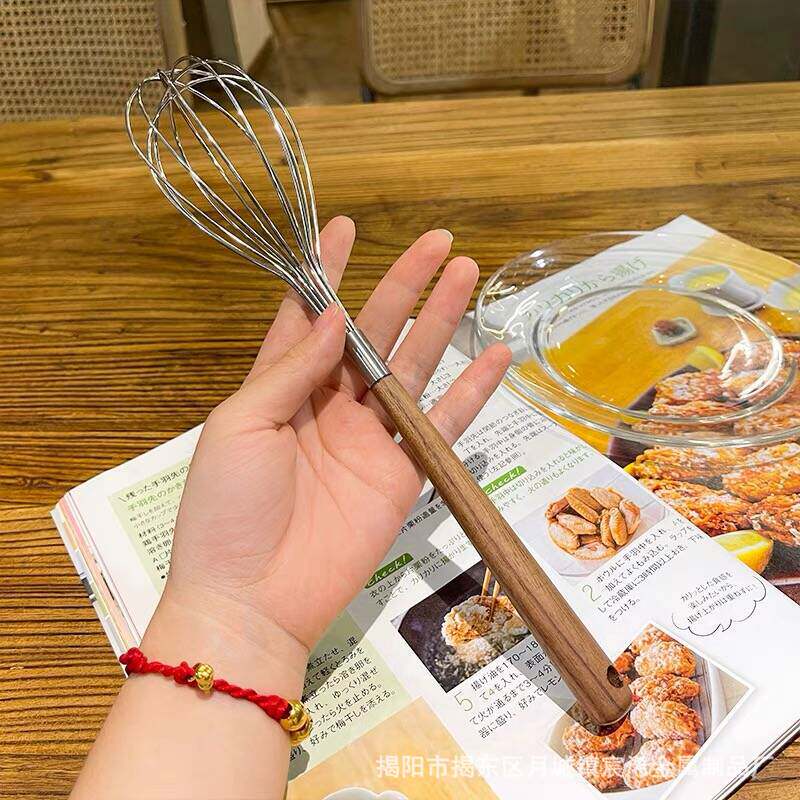 胡桃木304不锈钢打蛋器手动搅拌棒鸡蛋奶油打发器烘焙厨房小工具