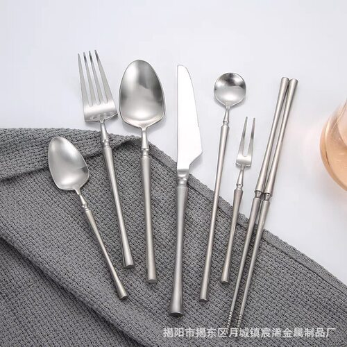 304不锈钢小蛮腰西餐具 砂光加厚酒店餐厅牛排刀叉勺甜品叉勺套装