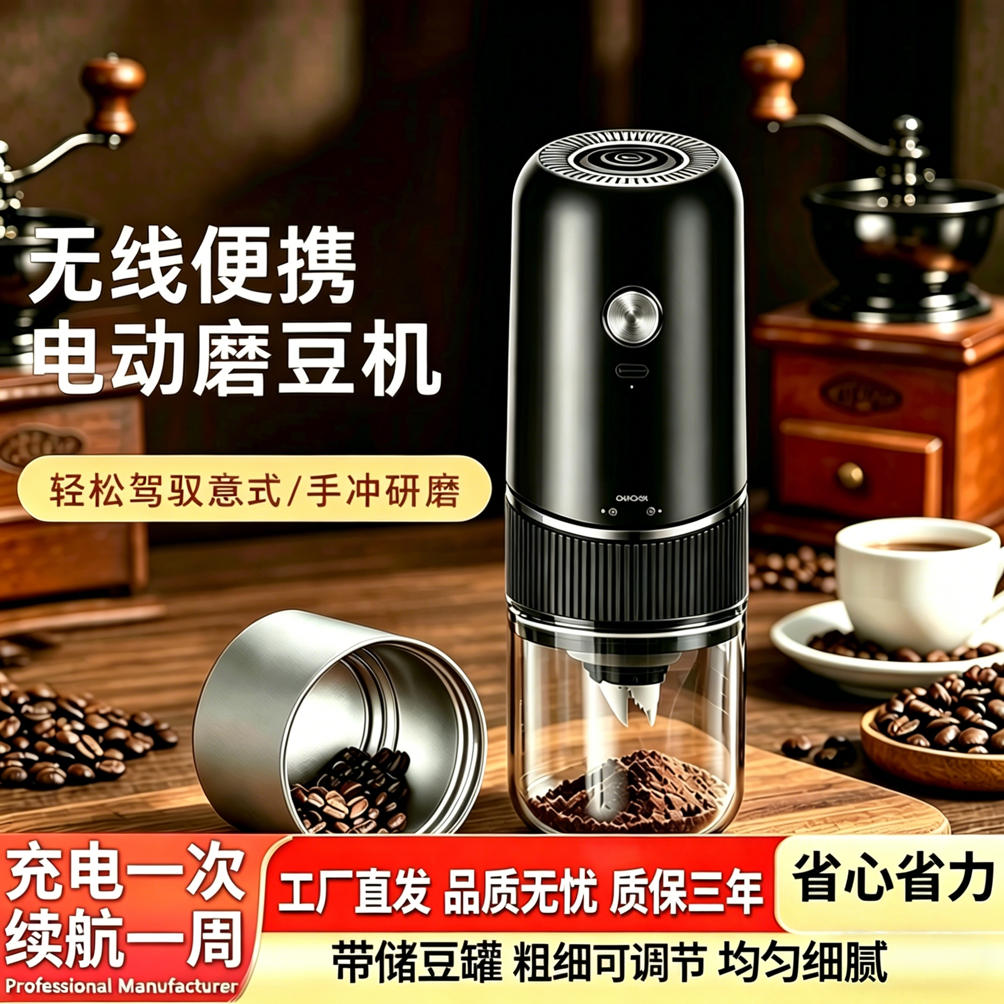 手摇咖啡机家用咖啡研磨机电动手冲意式手动研磨器电动磨豆机
