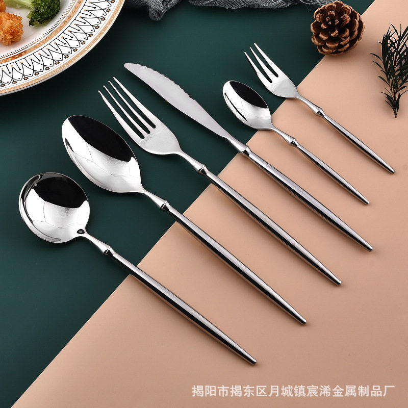 304不锈钢西餐具芭蕾光柄刀叉家用牛排刀叉勺咖啡甜品勺套装西式