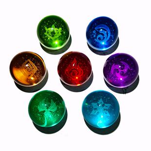 原神水晶球周边神之眼七元素水晶球摆件二次元小夜灯3D内雕氛围灯