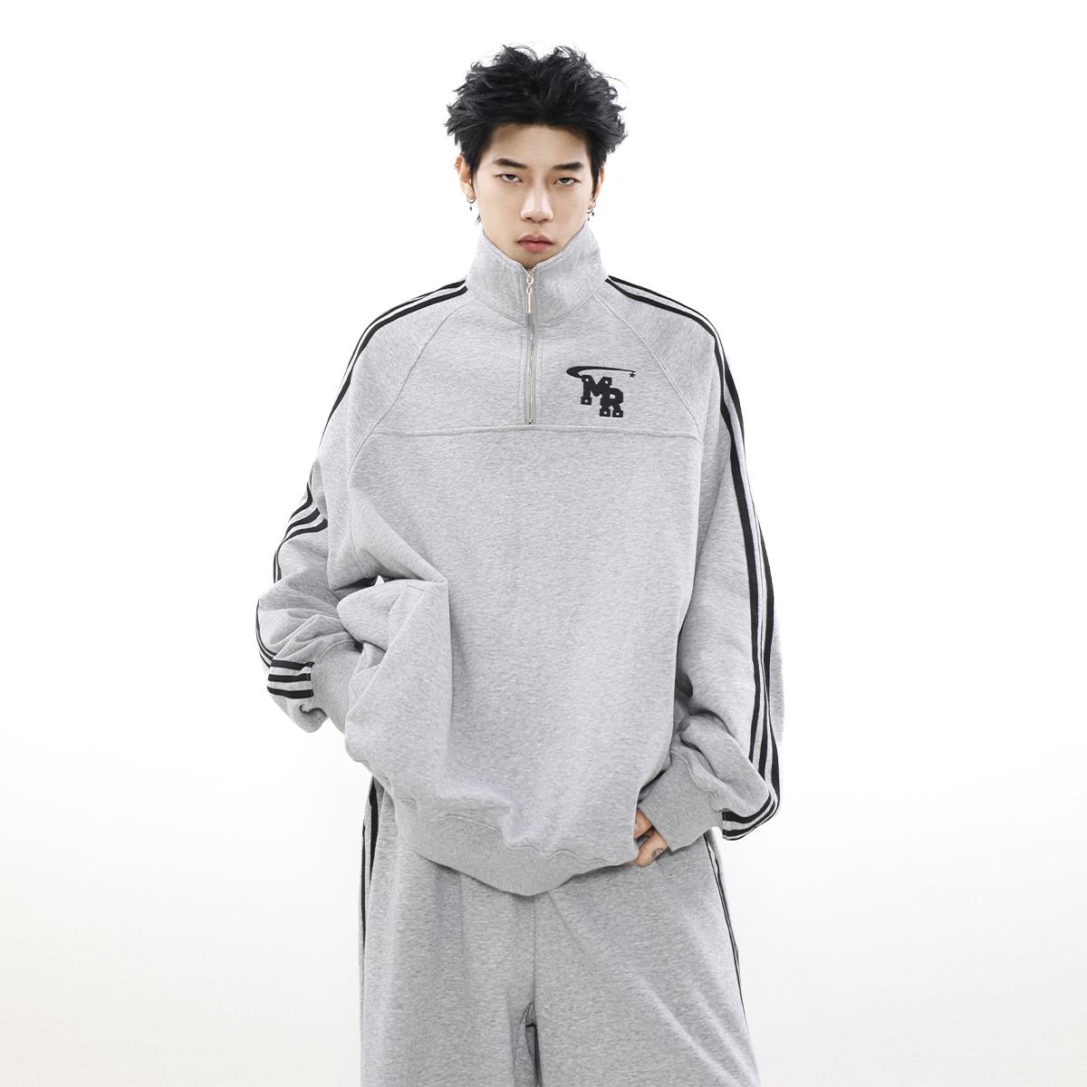 MRNEARLY美式复古休闲运动高街立领情侣卫衣潮牌重磅秋冬款套装男