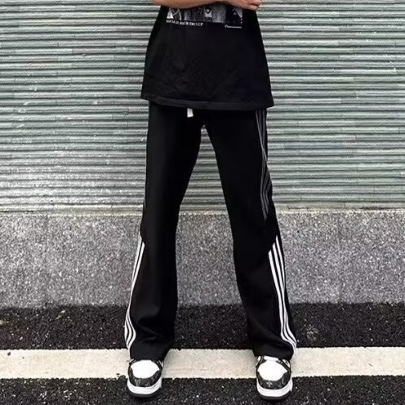 裤子男生春季宽松垂感直筒休闲潮流侧边三条杠美式hiphop运动卫裤