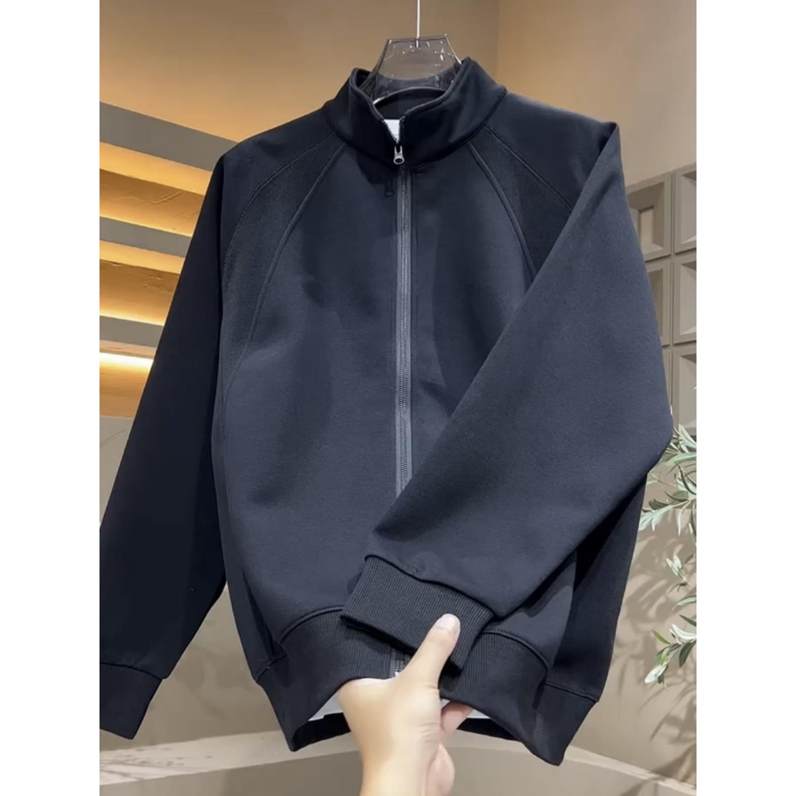 春秋新款立领空气层针织开衫拉链卫衣时尚百搭情侣款休闲夹克外套