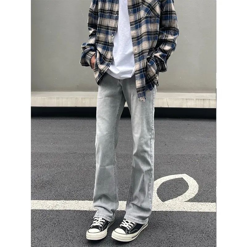 烟灰色517牛仔裤男夏季显瘦修身美式高街vibe裤子直筒微喇弯刀裤