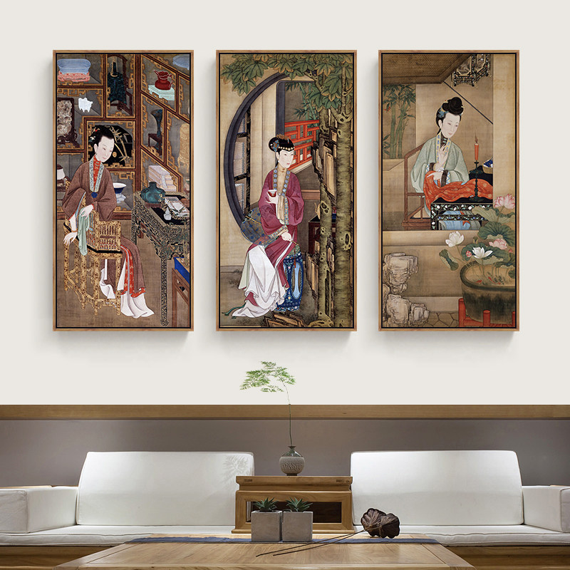 雍正十二美人图古风美女装饰画古代宫廷仕女图挂画新中式客厅壁画