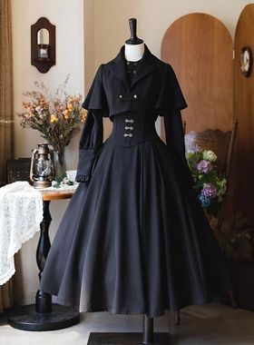 沉睡梦境 复古鱼骨挂脖收腰半裙白色衬衫披肩优雅古典秋季三件套