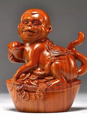 花梨实木猴子实木雕刻十二生肖摆