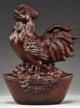 黑檀木实木雕十二生肖摆件鸡摆件