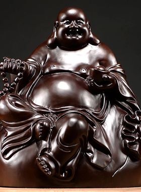 黑檀木雕弥勒佛像摆件坐佛实木笑