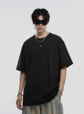 INVA美式重磅260g刺绣四角星短袖T恤男女同款宽松休闲打底衫情侣