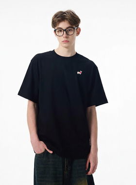 INVA重磅美式刺绣柯基短袖T恤男夏季新款宽松休闲纯棉上衣情侣潮