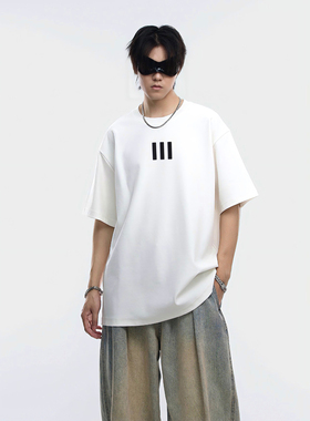 INVA美式重磅260g立体印花短袖T恤男女同款宽松休闲上衣情侣潮牌