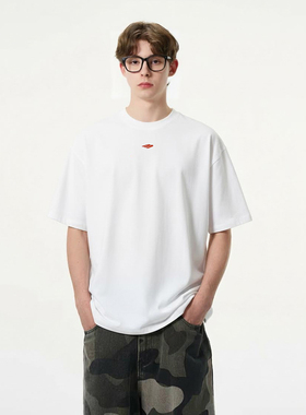 INVA重磅美式复古刺绣短袖T恤男夏季新款宽松休闲纯棉上衣情侣潮