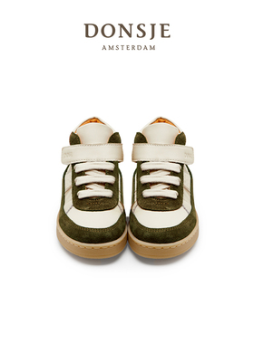 【新品】Donsje荷兰儿童简约运动鞋手工真皮魔术贴撞色低帮板鞋秋