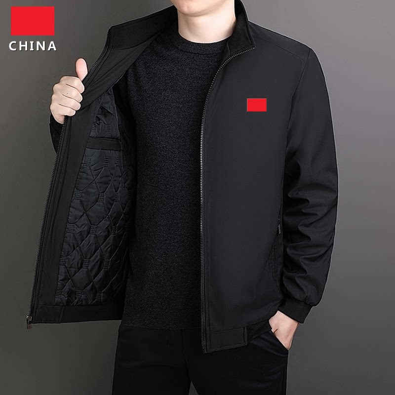 中国队春秋新款中青年男士商务休闲行政翻领夹克爸爸加厚装外套