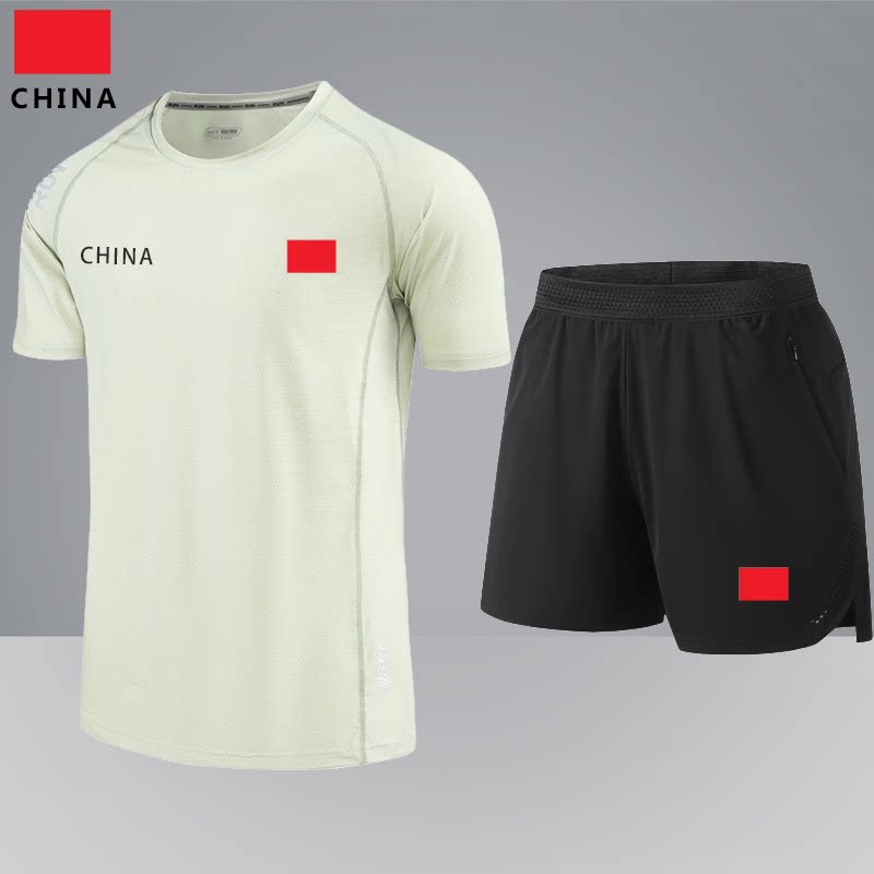 国家队运动套装夏季男士运动服夏装速干冰丝短袖t恤短裤健身衣服