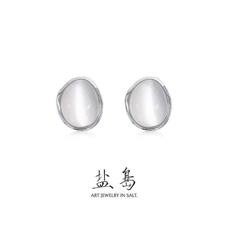 盐岛白露猫眼石耳钉大号新中式耳环高级感精致轻奢耳饰女礼物饰品