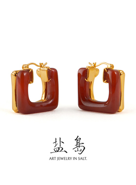 盐岛方枪枪同款紫竹红玛瑙耳圈新中式红色高级耳环本命年轻奢耳饰