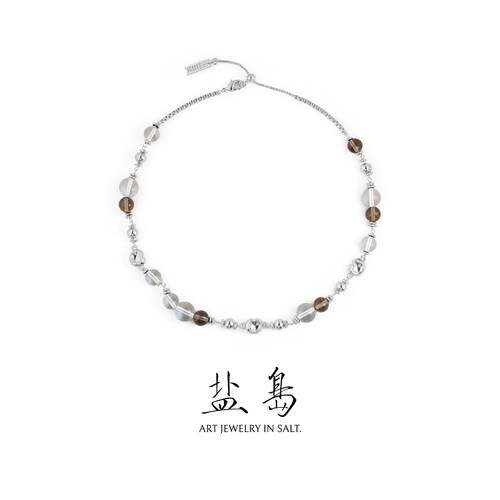 盐岛【张月同款】胖心系列白水晶不规则choker白金项链轻奢颈链