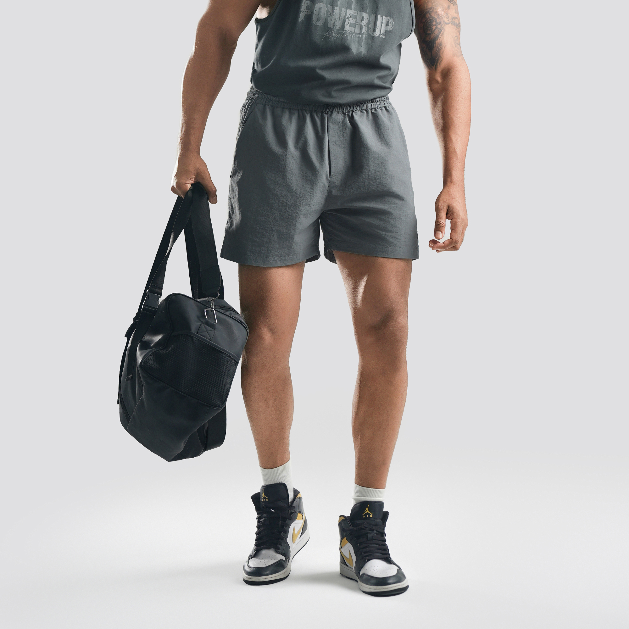 bdpowerup速干梭织短裤男夏季宽松休闲裤运动裤简约透气三分裤子