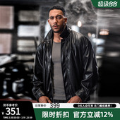 bdpowerup秋季 复古PU皮夹克外套男高级感软皮翻领机车风皮衣 美式