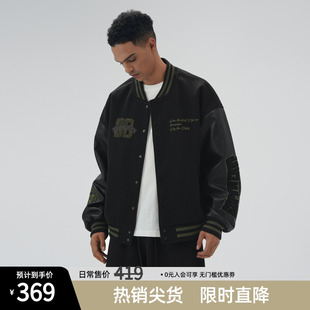 bdpowerup美式 宽松休闲黑色夹克外套 毛呢棒球服外套男秋冬季