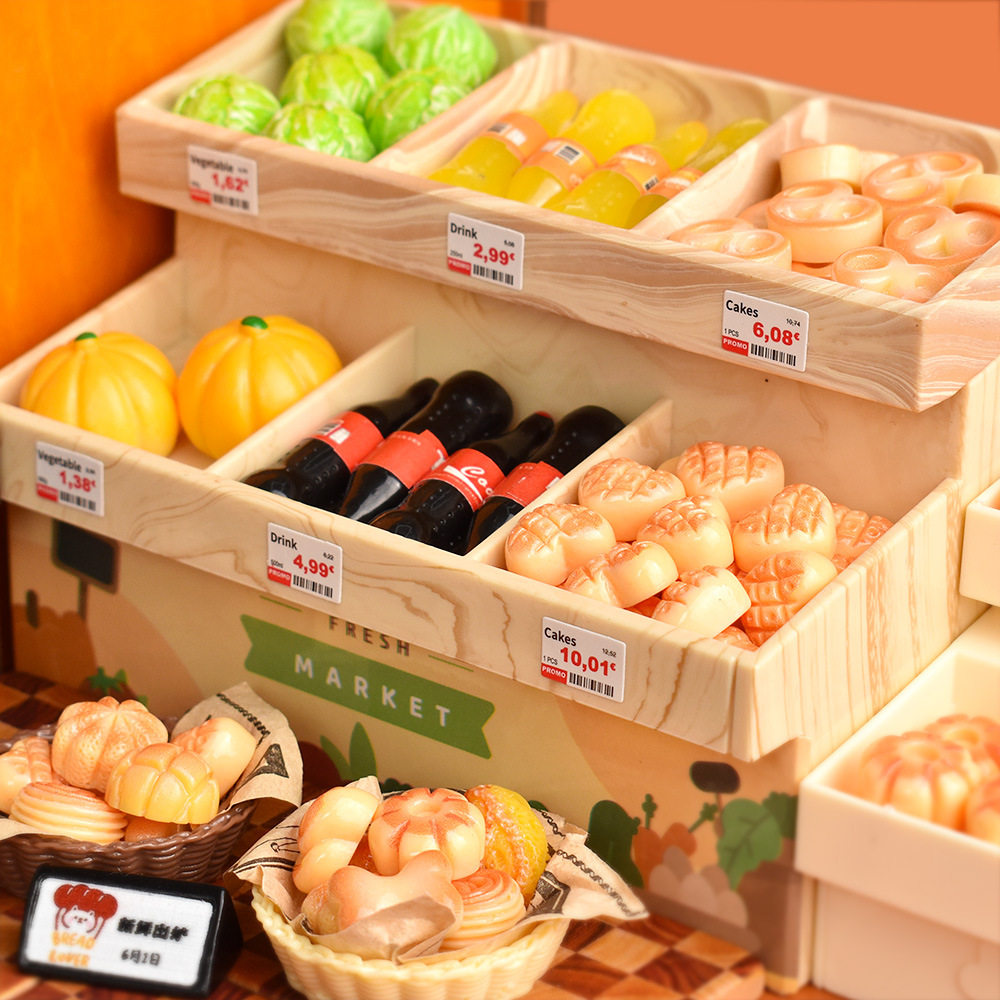 迷你面包店超市货架微缩食玩