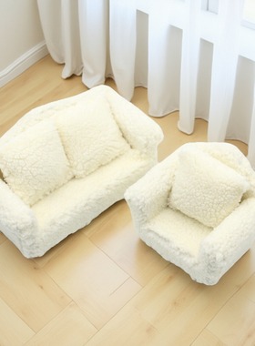 Dollhouse娃娃屋毛绒单人沙发带靠枕迷你客厅微缩OB11家具模型