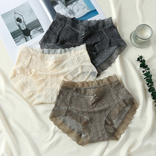 女中腰学生包臀少女三角裤 性感蕾丝透明内裤 6条19元