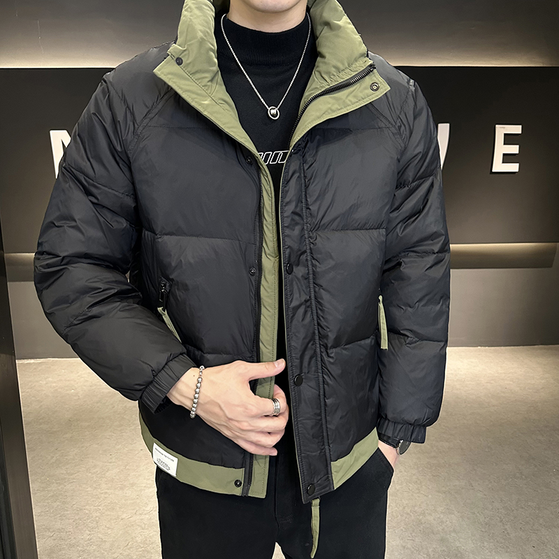 冬季男士短款羽绒服加厚拼色保暖外套立领韩版休闲防寒上衣新款