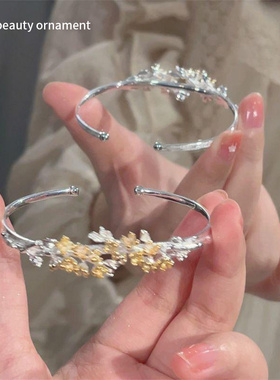 2025年新款银色桂花手镯女新中式情侣闺蜜手环高级感百搭手饰礼物