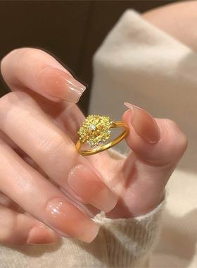 轻奢金色繁花开口戒指女2025新款爆款高级感对戒小众设计指环素圈