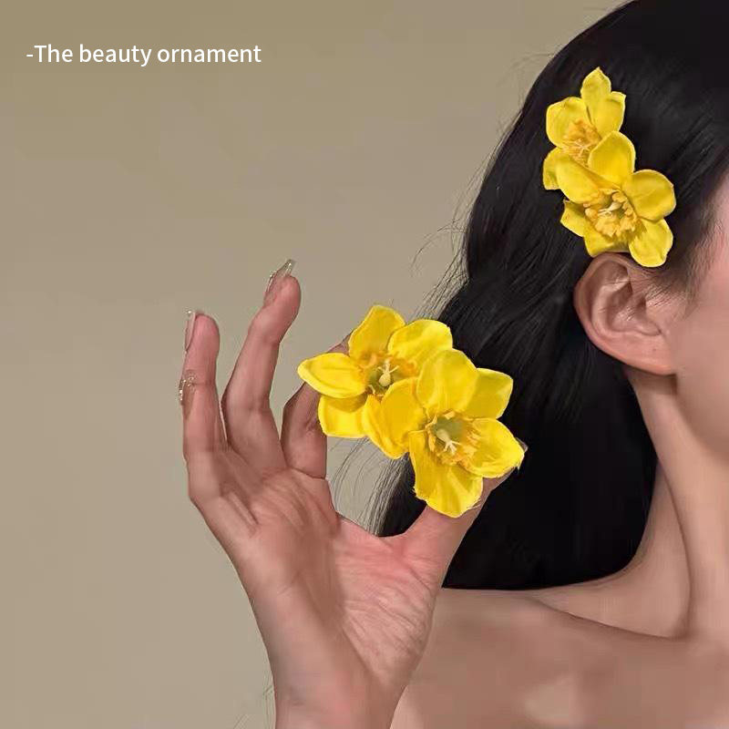 夏季黄色双生花朵发夹女2025新款海边度假风前额侧边刘海鸭嘴夹子,饰品/流行首饰/时尚饰品新,发饰,淘宝优惠券,粉丝福利购,淘宝优惠卷