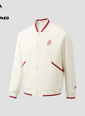 【男女同款】HEAD海德马年贺岁复古羊毛呢棒球衫26春新款刺绣夹克