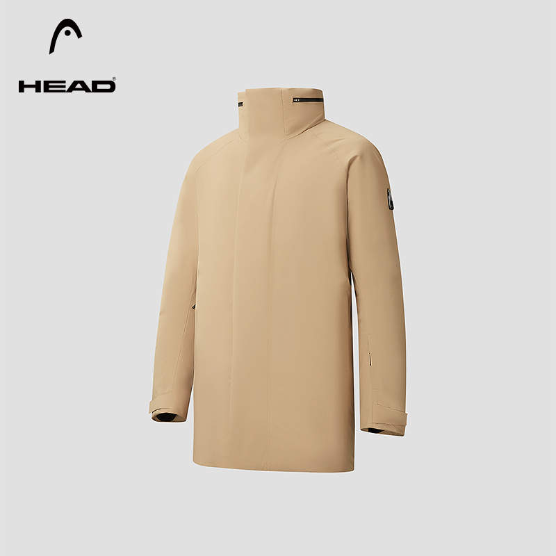 HEAD海德立领隐藏帽中长羽绒服男