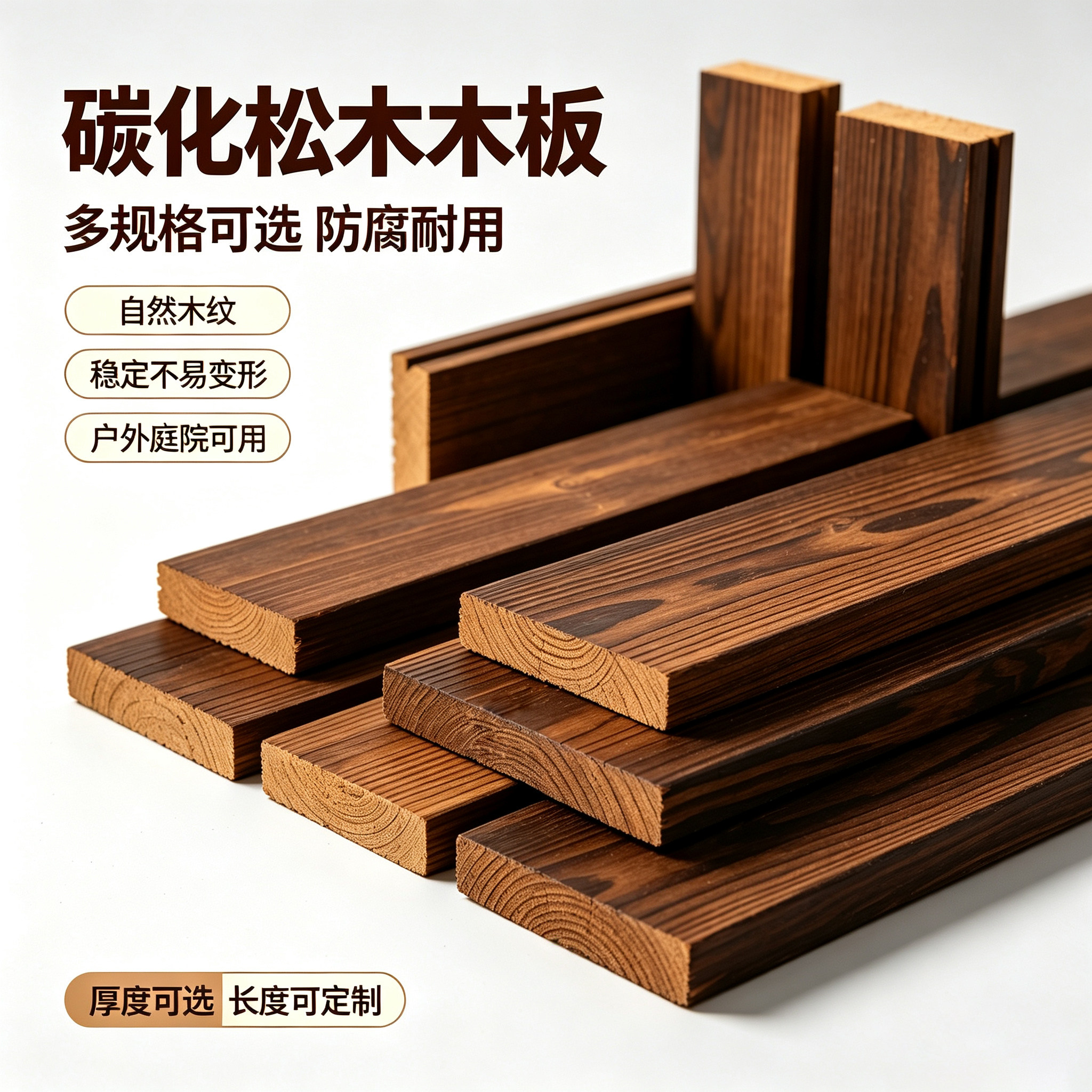 木条木板碳化木宽板定制防腐木大板材户外实木地板踏步板隔板模型
