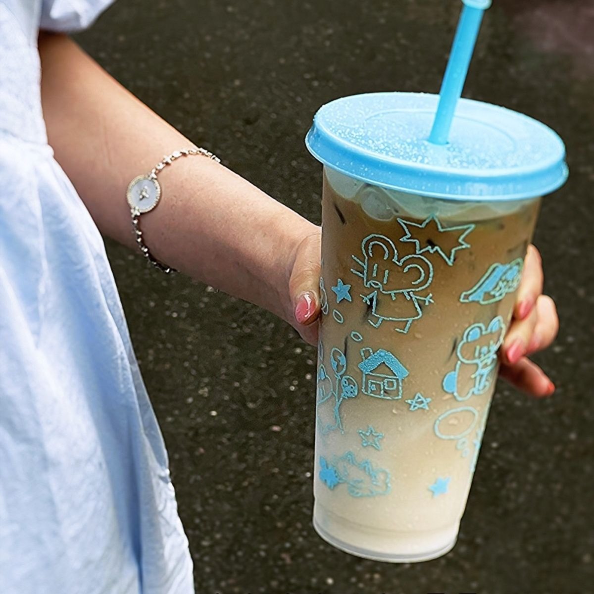 夏日鼠鼠塑料吸管水杯大容量ins风随手杯便携咖啡奶茶冷饮牛奶杯