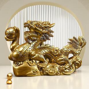 木制金龙摆件家居客厅装饰品实木质黄色神龙十二生肖木龙家用木质