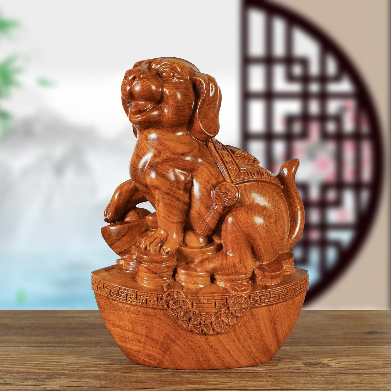 花梨木戌狗犬实木雕刻十二生肖摆件元宝狗家居木雕红木工艺品礼品