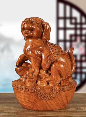 花梨木戌狗犬实木雕刻十二生肖摆件元宝狗家居木雕红木工艺品礼品