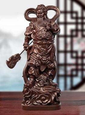 定制黑檀实木雕关公关帝立刀摆件关二爷客厅摆设公司开业珈蓝大帝