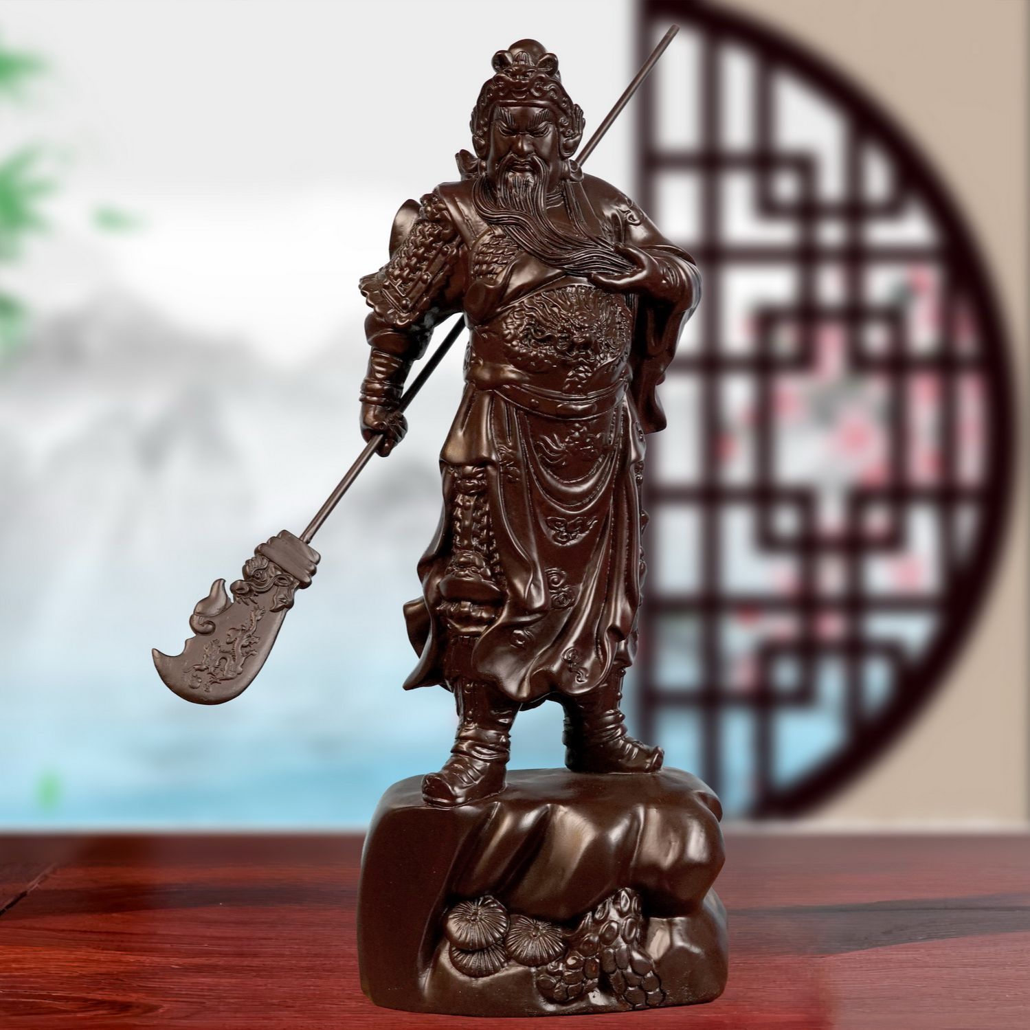 定制黑檀木木雕关公武财神关帝爷立刀摆件关二爷客厅摆设公司开业