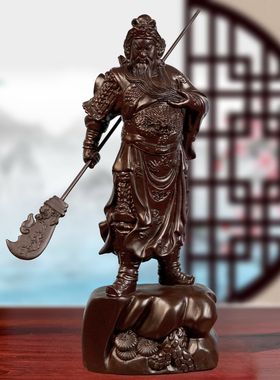 定制黑檀木木雕关公武财神关帝爷立刀摆件关二爷客厅摆设公司开业